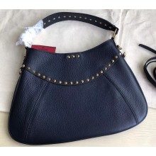 Valentino Rockstud Shoulder Bag with Removable Strap 0118 Dark Blue 2019