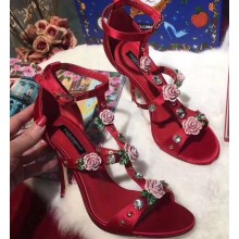 Dolce & Gabbana Flower and Crystal Heel 10.5cm Sandals Red 2019