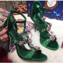 Dolce & Gabbana Flower and Crystal Heel 10.5cm Sandals Green 2019