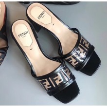 Fendi All-Over FF Logo in PU Slides Black 2019