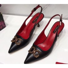 Dolce & Gabbana DG AMORE Heel 6.5cm Slingbacks Black 2019
