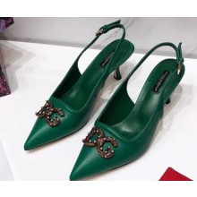 Dolce & Gabbana DG AMORE Heel 6.5cm Slingbacks Green 2019