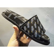 Fendi All Over Mania Logo Slides Black 2019