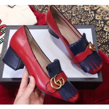 Gucci Double G Fringe Leather Mid-heel 4.5cm Pumps Red/Blue 2019