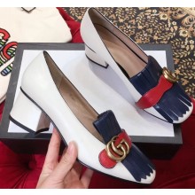 Gucci Double G Fringe Leather Mid-heel 4.5cm Pumps White/Blue/Red 2019