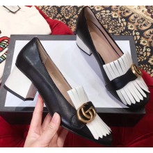 Gucci Double G Fringe Leather Mid-heel 4.5cm Pumps Black/White 2019