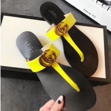 Gucci Leather Thong Sandals with Double G 497444 Yellow