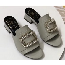 Roger Vivier Heel 3.5cm Rabat Strass Buckle Mules Patent Leather Gray