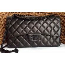 Chanel So Black Jumbo/Large Classic Flap Bag 1113 in Lambskin