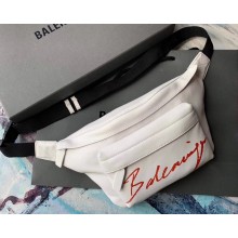 Balenciaga Calfskin Red Logo Everyday Belt Pack Bag White
