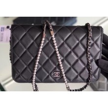 Chanel Pearl CC Logo Wallet On Chain WOC Bag Black 2019