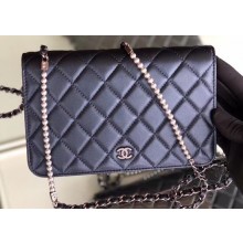 Chanel Pearl CC Logo Wallet On Chain WOC Bag Blue 2019