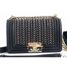 Chanel Embroidered Boy Small Flap Bag Black 2019