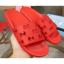 Gucci Rubber GG Slide Sandals Red 2019