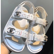 Chanel Tweed CC Logo Magic Loop Sandals G34726 White 2019