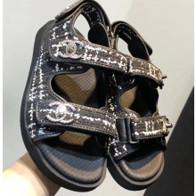 Chanel Tweed CC Logo Magic Loop Sandals G34726 Black 2019