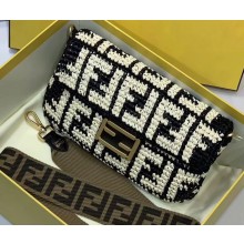 Fendi Braided Baguette Medium Flap Bag Black 2019
