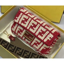 Fendi Braided Baguette Medium Flap Bag Red 2019