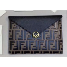 Fendi F is Fendi Geometric Flap Large Flat Pouch Clutch Bag Black/FF Brown 2019