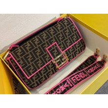 Fendi Roma Amor Fabric FF Motif Large Baguette Bag Brown/Fuchsia 2019
