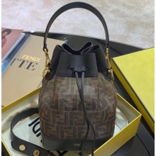 Fendi Tech Mesh All-Over FF Logo Mon Tresor Bucket Bag Brown 2019