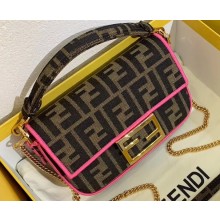 Fendi Roma Amor Fabric FF Motif Mini Baguette Bag Brown/Fuchsia 2019