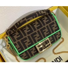 Fendi Roma Amor Fabric FF Motif Mini Baguette Bag Brown/Green 2019