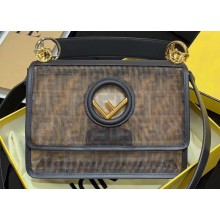 Fendi Tech Mesh All-Over FF Logo Medium Kan I F Bag Brown 2019