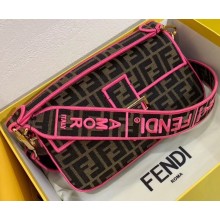 Fendi Roma Amor Fabric FF Motif Medium Baguette Bag Brown/Fuchsia 2019