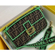 Fendi Roma Amor Fabric FF Motif Medium Baguette Bag Brown/Green 2019