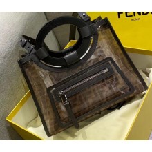 Fendi Tech Mesh All-Over FF Logo Runaway Small Shopper Tote Bag Brown 2019