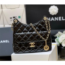 Chanel Shiny Crumpled Calfskin Hobo Handbag AS3690 BLACK 2022 (ORIGINAL QUALITY)