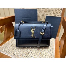 Saint Laurent Medium Sunset Bag in CALFSKIN 442906 BLACK/GOLD(ORIGINAL QUALITY)
