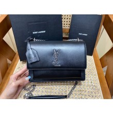 Saint Laurent Medium Sunset Bag in CALFSKIN 442906 BLACK/silver(ORIGINAL QUALITY) 