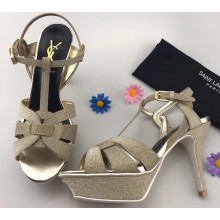 Saint Laurent Tribute Sandals In Glitter Leather Gold