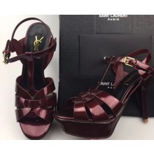 Saint Laurent Tribute Sandals In Patent Leather Burgundy