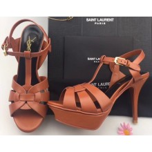 Saint Laurent Tribute Sandals In Smooth Leather Brown