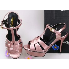Saint Laurent Tribute Sandals In Patent Crinkled Leather Pink