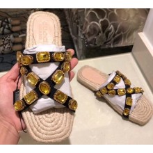 Gucci Grosgrain Espadrilles Slide Sandals with Crystals Gold 2019