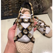 Gucci Grosgrain Espadrilles Sandals with Crystals 573024 White 2019