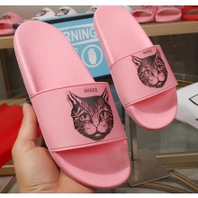 Gucci Logo Slide Sandals Cat Pink 2019