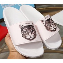 Gucci Logo Slide Sandals Cat White 2019