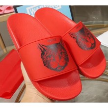 Gucci Logo Slide Sandals Cat Red 2019