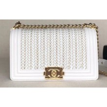 Chanel Embroidered Boy Medium Flap Bag White 2019