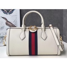 Gucci Web Ophidia Medium Top Handle Bag 524532 Leather White 2019