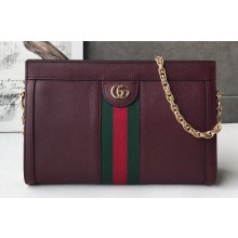Gucci Structured Shape Web Ophidia Small Shoulder Bag 503877 Leather Burgundy 2019