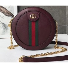 Gucci Web Ophidia Mini Round Shoulder Bag 550618 Leather Burgundy 2019