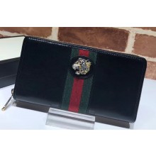 Gucci Vintage Web Rajah Zip Around Wallet 573791 Leather Black 2019