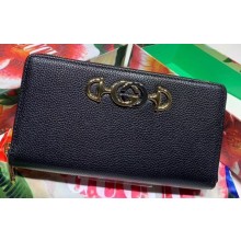Gucci Zumi Grainy Leather Zip Around Wallet 570661 Black 2019
