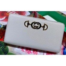 Gucci Zumi Grainy Leather Zip Around Wallet 570661 White 2019
